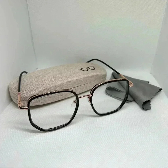 Rose Gold and Black Frame Blue Light Blocking Optical Glasses with Hard Case - Picture 4 of 4